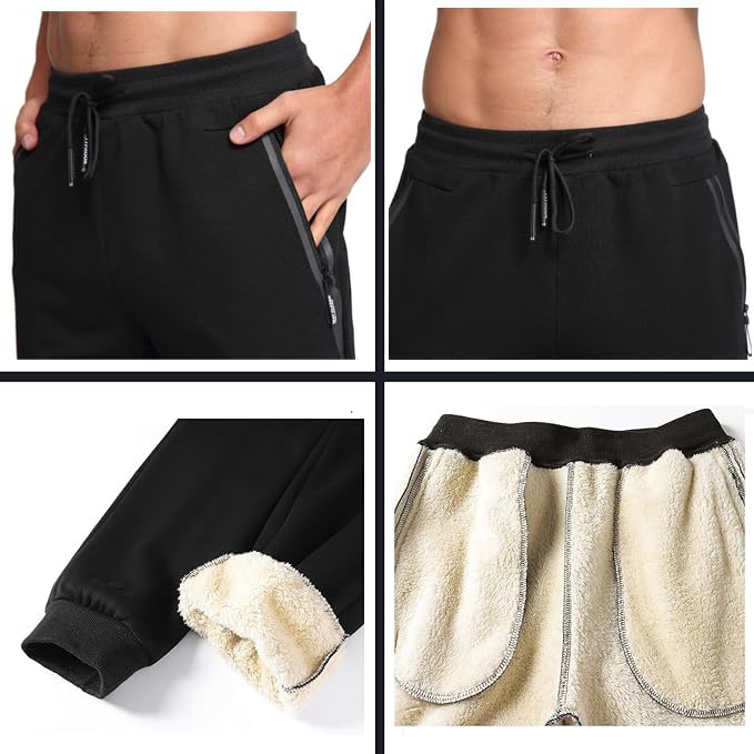 Tansozer Mens Sherpa Fleece Lined Sweatpants (Ribbed Cuff) Black L 🍁 All In One Marketplace Canada