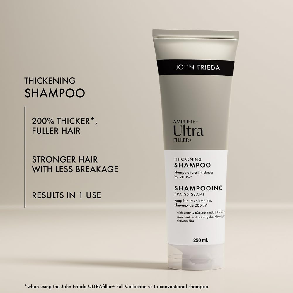 John Frieda ULTRAfiller+ Thickening Shampoo for Fine, Thin Hair | Infused wit Biotin & Hyaluronic Acid | Thicker, Fuller, Stronger hair | VALUE SIZE (725mL)