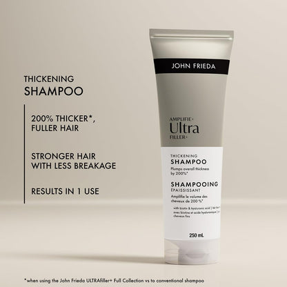 John Frieda ULTRAfiller+ Thickening Shampoo for Fine, Thin Hair | Infused wit Biotin & Hyaluronic Acid | Thicker, Fuller, Stronger hair | VALUE SIZE (725mL)