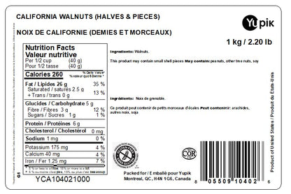 Yupik Raw Walnut Halves & Pieces - 1 kg Bulk Pack | Kosher, Gluten-Free, Vegan