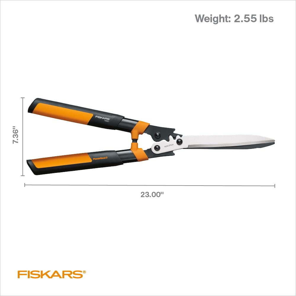 Fiskars 23" PowerGear2 Garden Hedge Shears, Hedge Clippers, 10" Blades