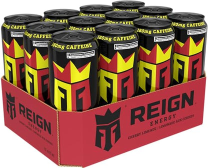 Reign Energy Cherry Limeade – 473 mL Cans (12 Pack) | Zero Sugar Drink with BCAAs, CoQ10 & Electrolytes