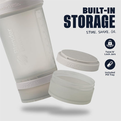 BlenderBottle Shaker Bottle with Pill Organizer and Storage for Protein Powder, Classic V2 ProStak System, 22-Ounce, Smoke Grey BlenderBottle
