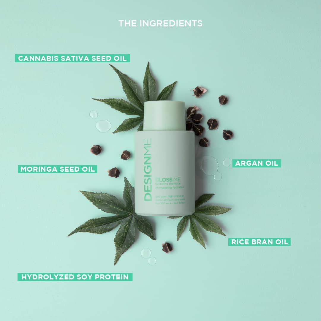 Design.Me GLOSS.ME Hydrating Shampoo | Hemp & Argan Oil Shampoo Adds Softness & Shine | Straight, Wavy, or Curly Hair Shampoo | Sulfate-Free & Color-Safe Moisturizing Shampoo for Dry Hair, 10 Fl Oz - Available at All In One Marketplace Canada