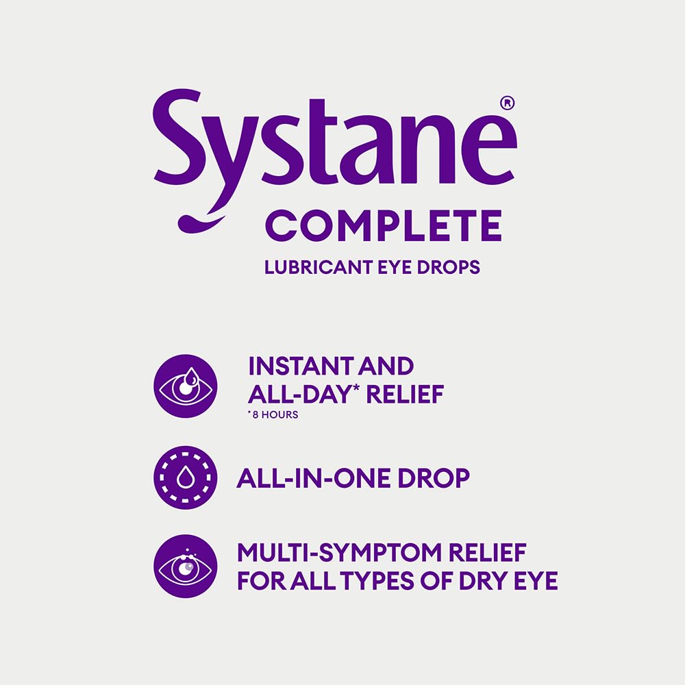 Systane Complete Lubricant Eye Drops for dry eyes, All-In-One Drops, Multi-Symptom Relief, Dry Eye Relief from Extended Screen Time - 2 x 10mL