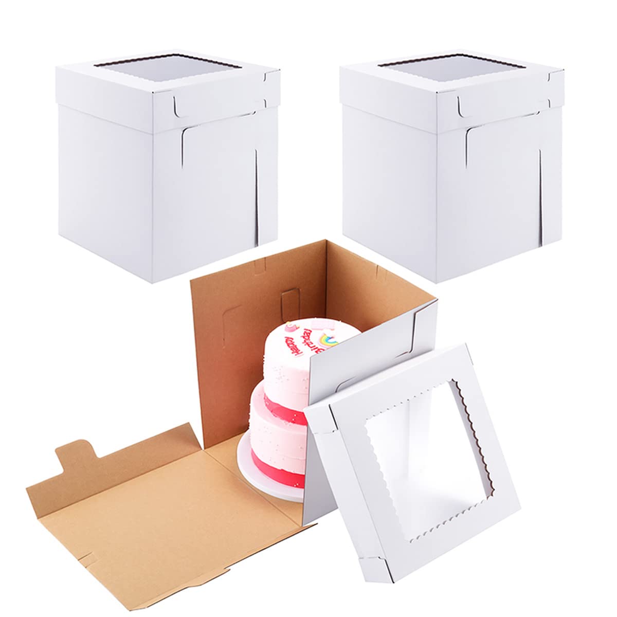 Huoshange Tall Cake Boxes for Tier Cakes,10x10x12 Inch [3 Pack ] Sturdy Tall Cake Box with Window,White Wedding Cake Boxes,Layer Cake Carrier,Disposable Cake Containers 🍁 All In One Marketplace Canada