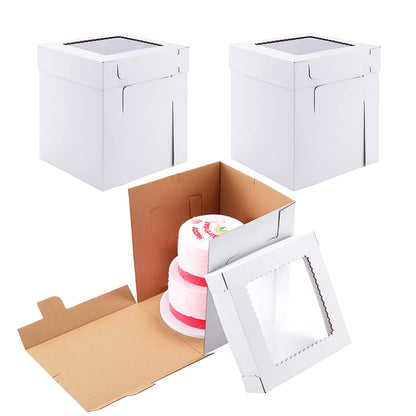 Huoshange Tall Cake Boxes for Tier Cakes,10x10x12 Inch [3 Pack ] Sturdy Tall Cake Box with Window,White Wedding Cake Boxes,Layer Cake Carrier,Disposable Cake Containers 🍁 All In One Marketplace Canada