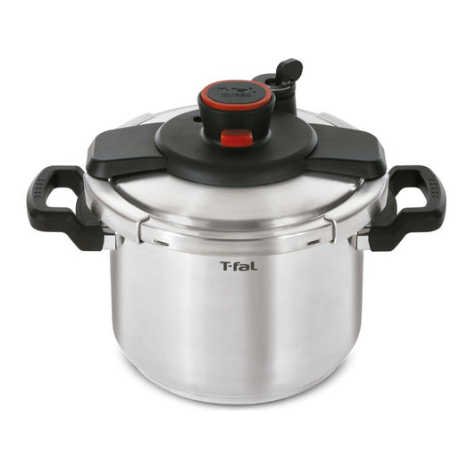 T-fal Clipso Stainless Steel Pressure Cooker, 6 Qt, Secure Locking System, One Hand System, Silver, Induction Compatible, Pressure Canner, Includes Recipe Book, Cookware T-Fal