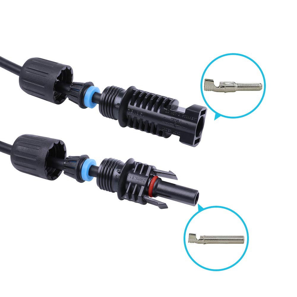 Renogy 20FT 12AWG Solar Panel Extension Cable with Female and Male Connectors, 20Ft. 12AWG, 1 Pair 20' 12 Gauge Red and Black Renogy