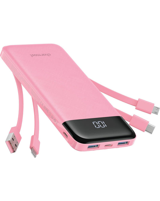 Charmast Portable Charger with Built in Cables, Power Bank with Cords Wires, Slim 10000mAh Travel Battery Pack 6 Outputs 3 Inputs 3A Fast Charging for Samsung Google Pixel LG Moto iPhone iPad - Available at All In One Marketplace Canada