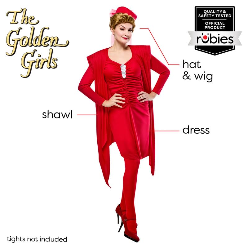 Ensemble de costume de Blanche pour femme, des Golden Girls, par Rubies, avec perruque, taille M, look emblématique de la série télévisée, parfait pour Halloween, les fêtes et plus encore