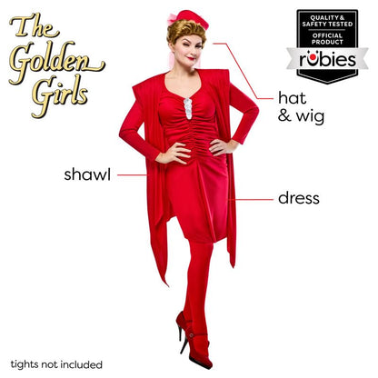 Ensemble de costume Blanche de Golden Girls pour femmes par Rubies avec perruque, taille grand, look tiré de la série télévisée, parfait pour Halloween, les fêtes et plus encore