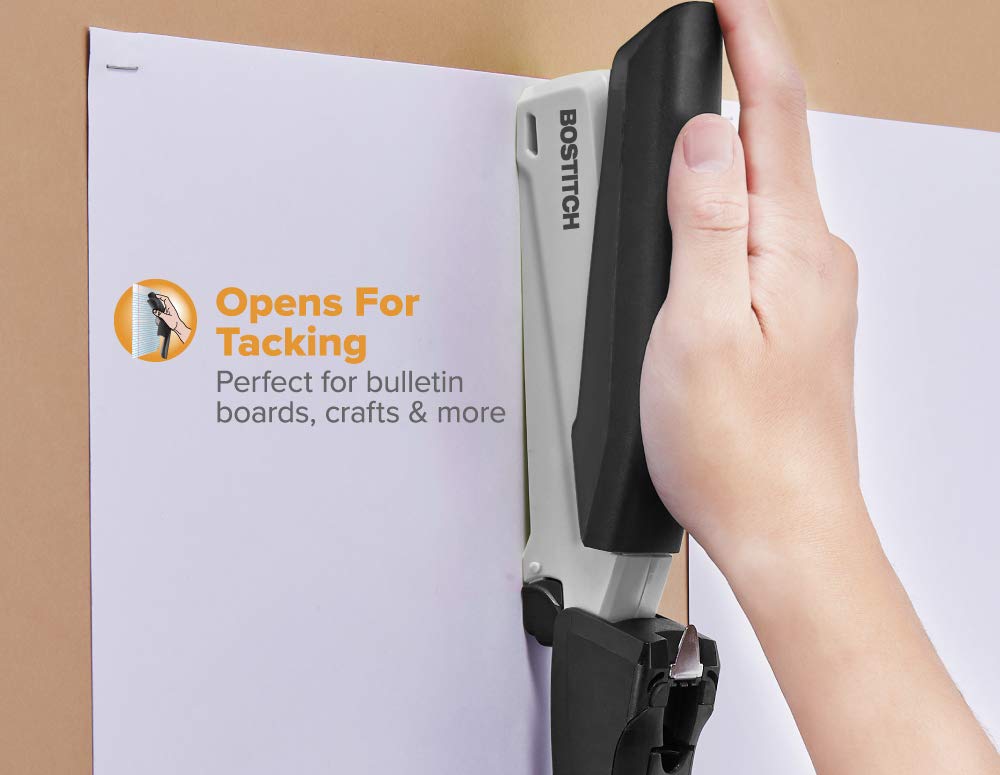 Bostitch Office Executive 3 in 1 Stapler, Includes 210 Staples and Integrated Staple Remover, One Finger Stapling, No Effort, 20 Sheet Capacity, Spring Powered Stapler, Black/Gray (INP20) Bostitch