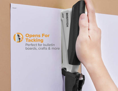 Bostitch Office Executive 3 in 1 Stapler, Includes 210 Staples and Integrated Staple Remover, One Finger Stapling, No Effort, 20 Sheet Capacity, Spring Powered Stapler, Black/Gray (INP20) Bostitch