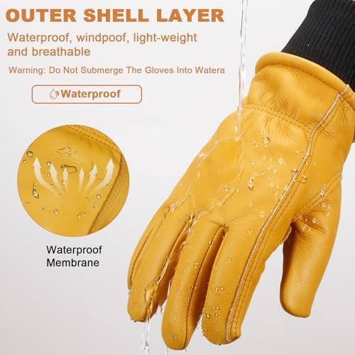 DLY Winter Work Gloves for Men,Insulated Work Gloves,Warm,Cowhide,Yellow,M 🍁 All In One Marketplace Canada
