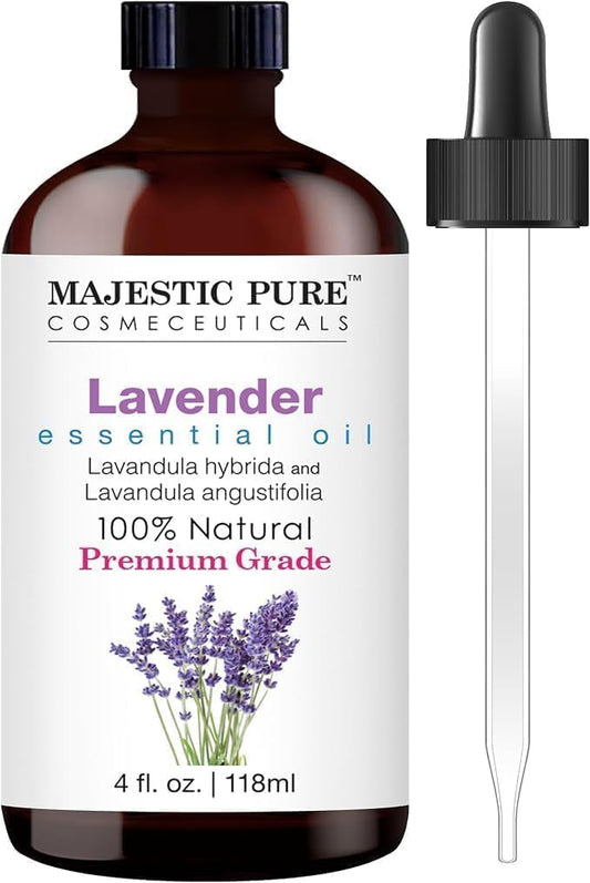 Majestic Pure Lavender Essential Oil - Huge 118 ml - 100% Pure and Natural Oil for Soap Making Scent- Premium Grade with Glass Dropper