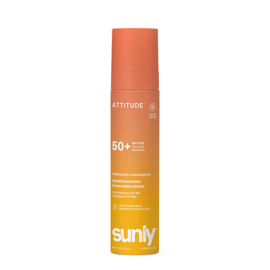 ATTITUDE Mineral Sunscreen Lightweight Lotion SPF 50, Broad Spectrum Zinc Oxide, EWG Verified, Non-Nano, Water-Resistant 80 Minutes, Non-Greasy for Face & Body, Vegan, Tropical Coco Scent, 80 grams