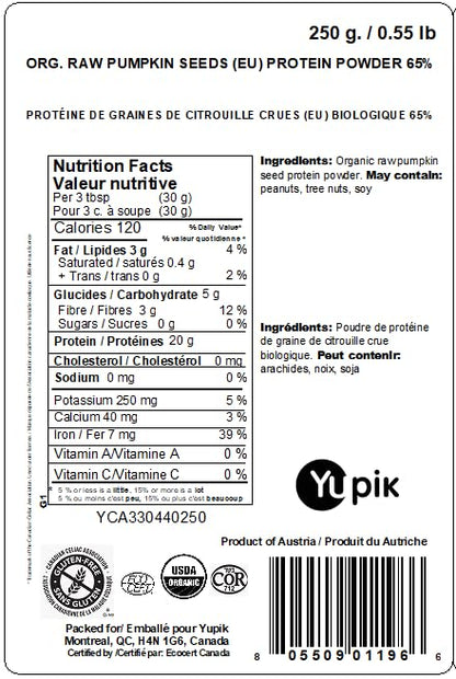 Yupik Organic Raw Pumpkin Seed Protein Powder 65% Protein 1kg – USDA Certified, Non-GMO, Vegan, Gluten-Free, Kosher