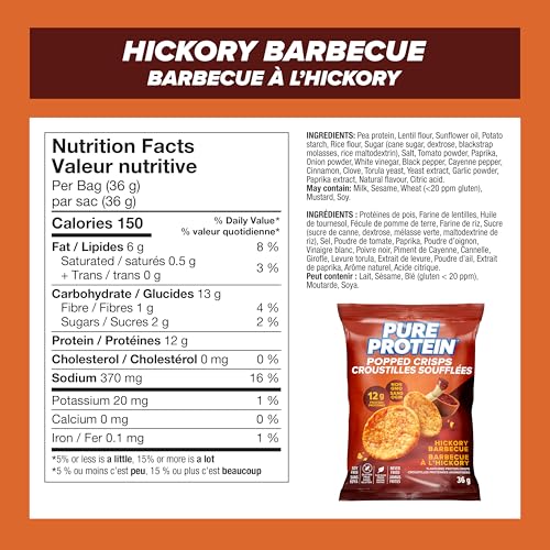 Pure Protein Popped Crisps Hickory BBQ - 12g Protein Per Bag, 8-Pack