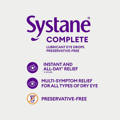 Systane Complete Preservative-Free, All-In-One Eye Drops For All Types Of Dry, Multi-Symptom Dry Eye Relief from Extended Screen Time – 10mL