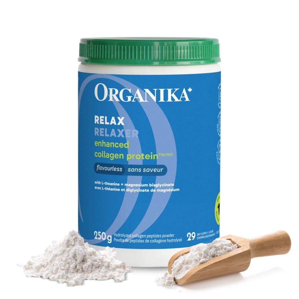 Organika Enhanced Collagen Relax Powder with Magnesium Bisglycinate and L-Theanine- Provides Calming Effect, Aids in Sleep, Sustained Energy Levels Throughout the Day- 250g - Available at All In One Marketplace Canada