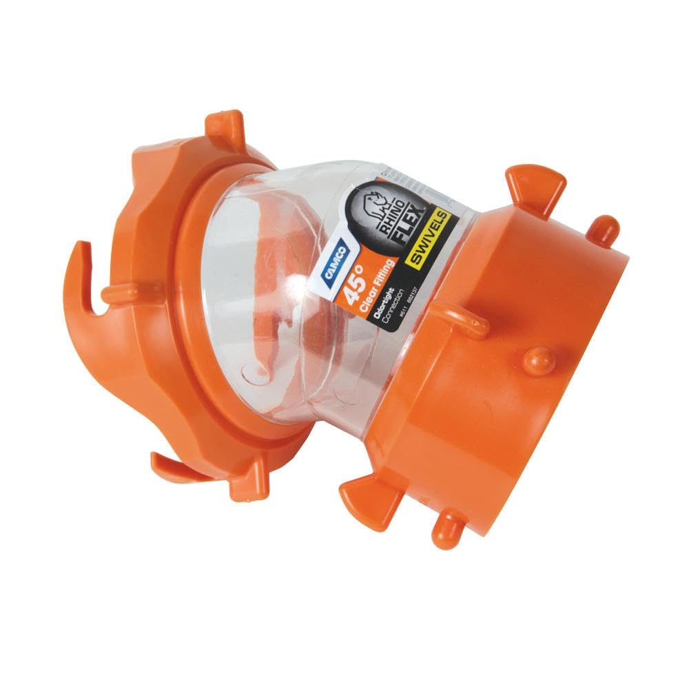 Camco RhinoFLEX Clear 45 Degree RV Sewer Hose Swivel Fitting- Allows You to See When Tank is Empty, Odor Protection; Durable and Secure Connection (39847) Camco
