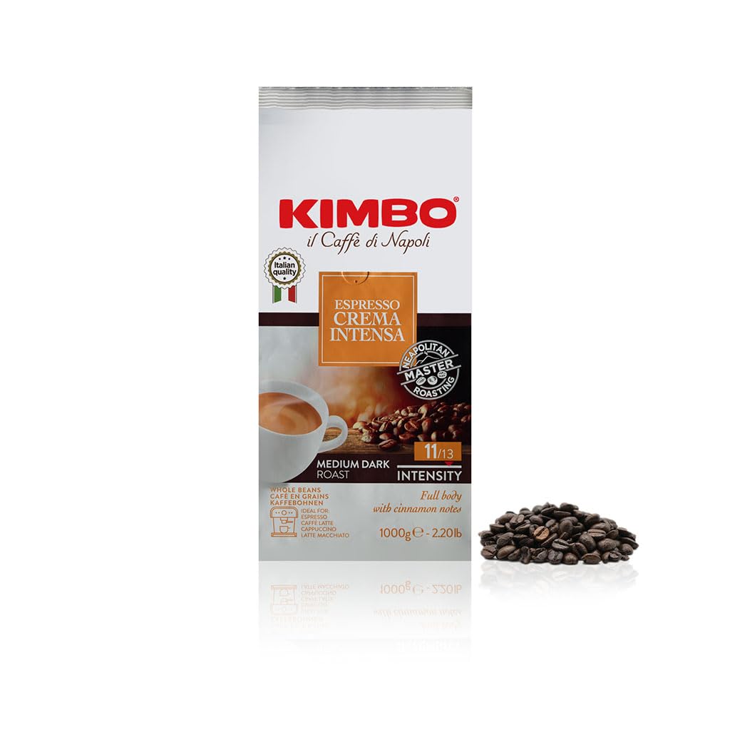 Kimbo Espresso Crema Intensa | Whole Bean Coffee | Medium Dark Roast, Intensity 11/13 | Roasted, Blended and Made in Italy | 1kg / 2.2lb Bag - Available at All In One Marketplace Canada