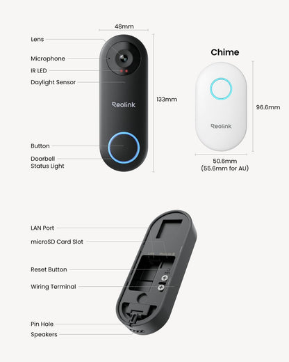 REOLINK Video Doorbell Camera WiFi, 2K Wired Doorbell Camera for Home Security, 2.4/5GHz WiFi, 180° Diagonal, Smart Detection, microSD Card/Cloud Storage, Indoor/Outdoor Surveillance (Chime Included) - Available at All In One Marketplace Canada
