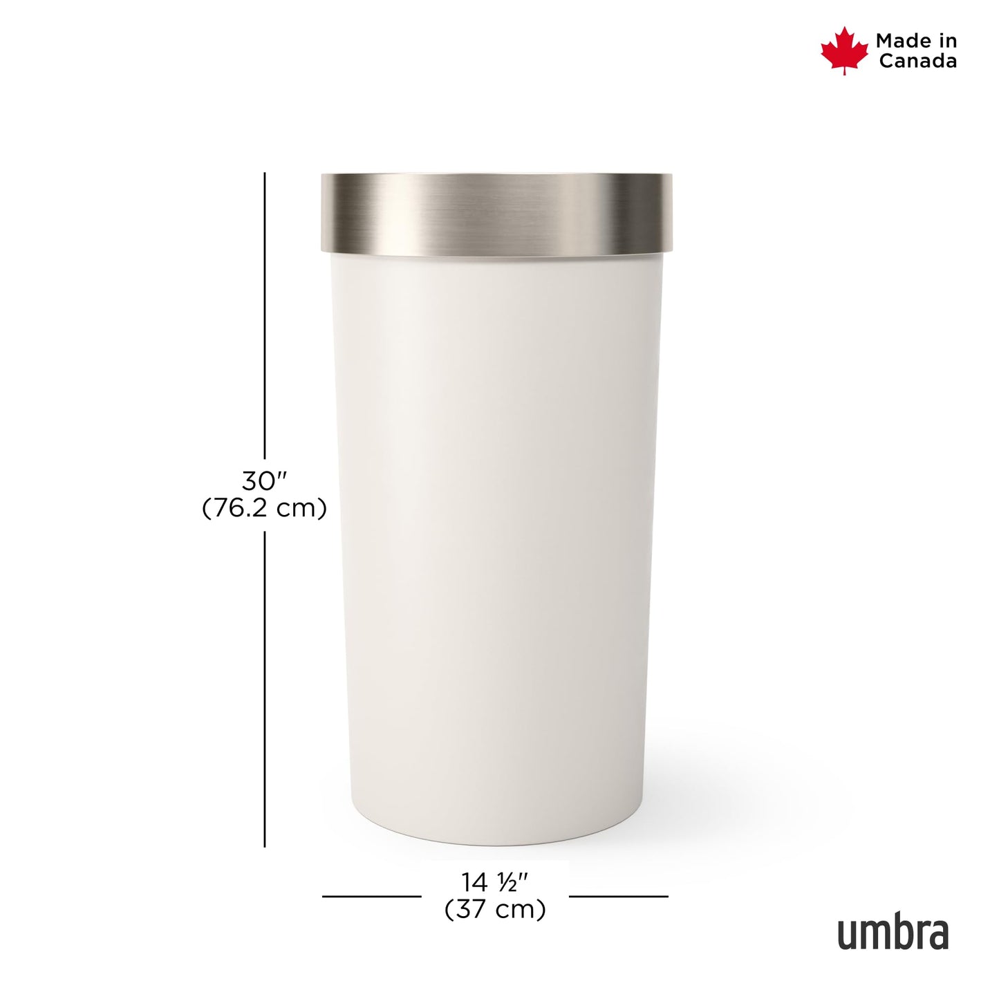 Umbra Vento Kitchen Trash Can – Large 16 Gal (62 L) Open Top Garbage Can for Home & Office – Modern Clean Design, Sand/Nickel Umbra