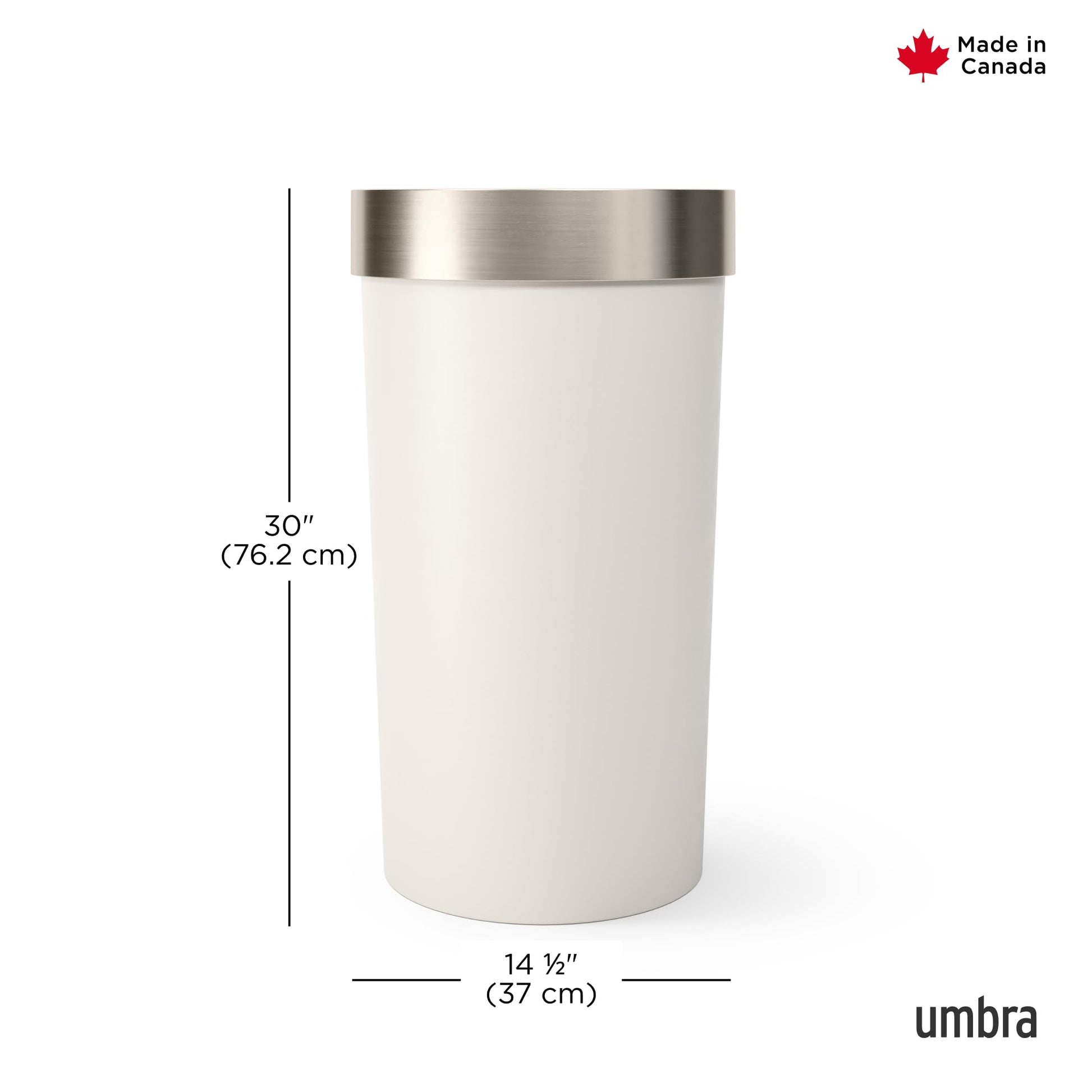 Umbra Vento Kitchen Trash Can – Large 16 Gal (62 L) Open Top Garbage Can for Home & Office – Modern Clean Design, Sand/Nickel Umbra