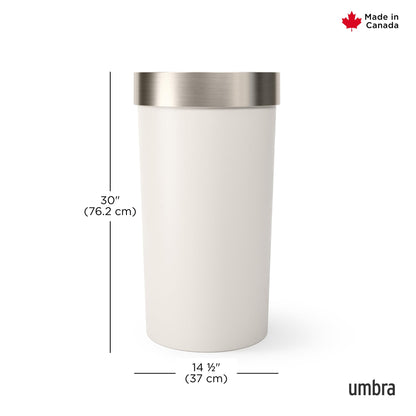 Umbra Vento Kitchen Trash Can – Large 16 Gal (62 L) Open Top Garbage Can for Home & Office – Modern Clean Design, Sand/Nickel Umbra
