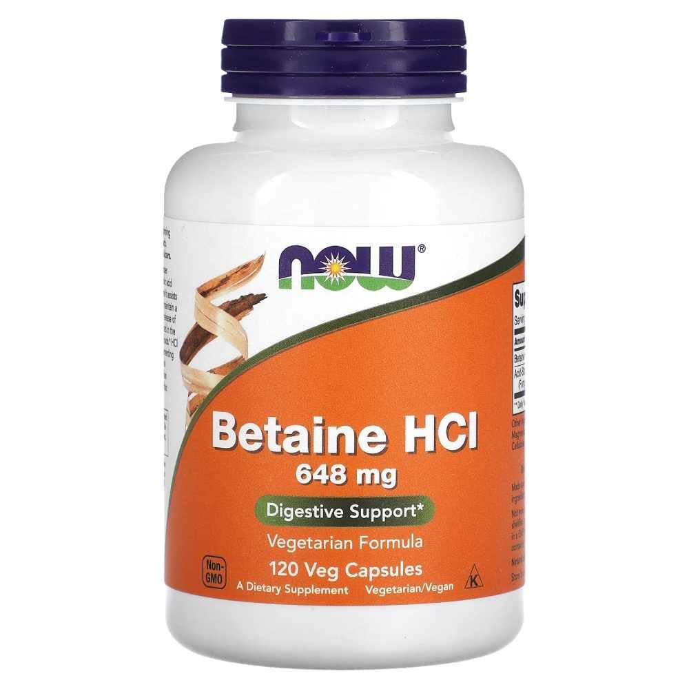 NOW Supplements, Betaine HCl 648 mg, Vegetarian Formula, Digestive Support, 120 Veg Capsules