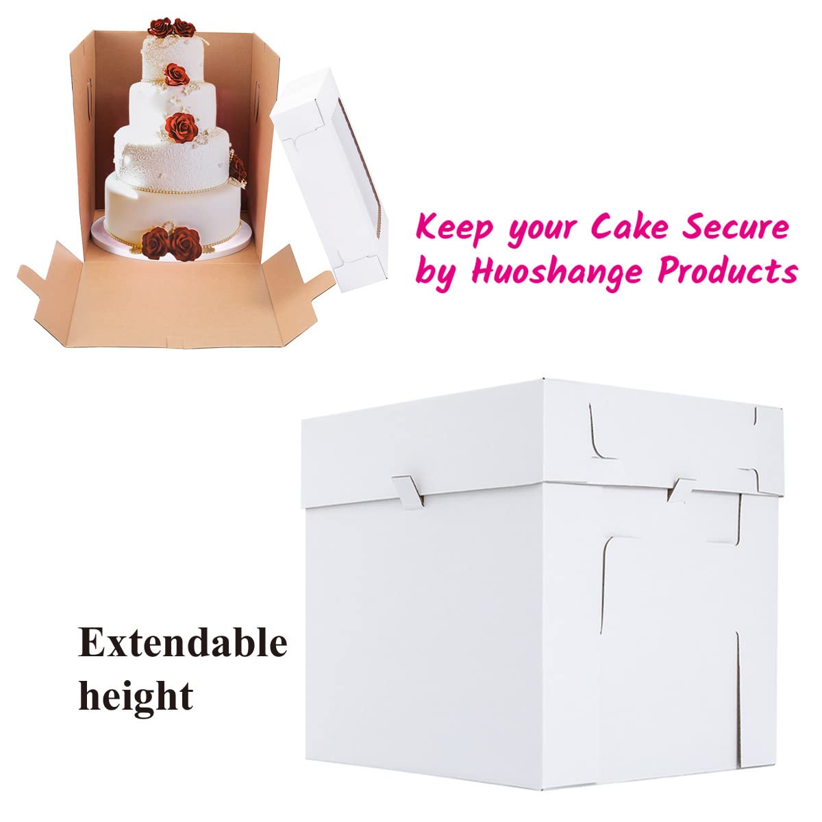 Huoshange Tall Cake Boxes for Tier Cakes,10x10x12 Inch [3 Pack ] Sturdy Tall Cake Box with Window,White Wedding Cake Boxes,Layer Cake Carrier,Disposable Cake Containers 🍁 All In One Marketplace Canada