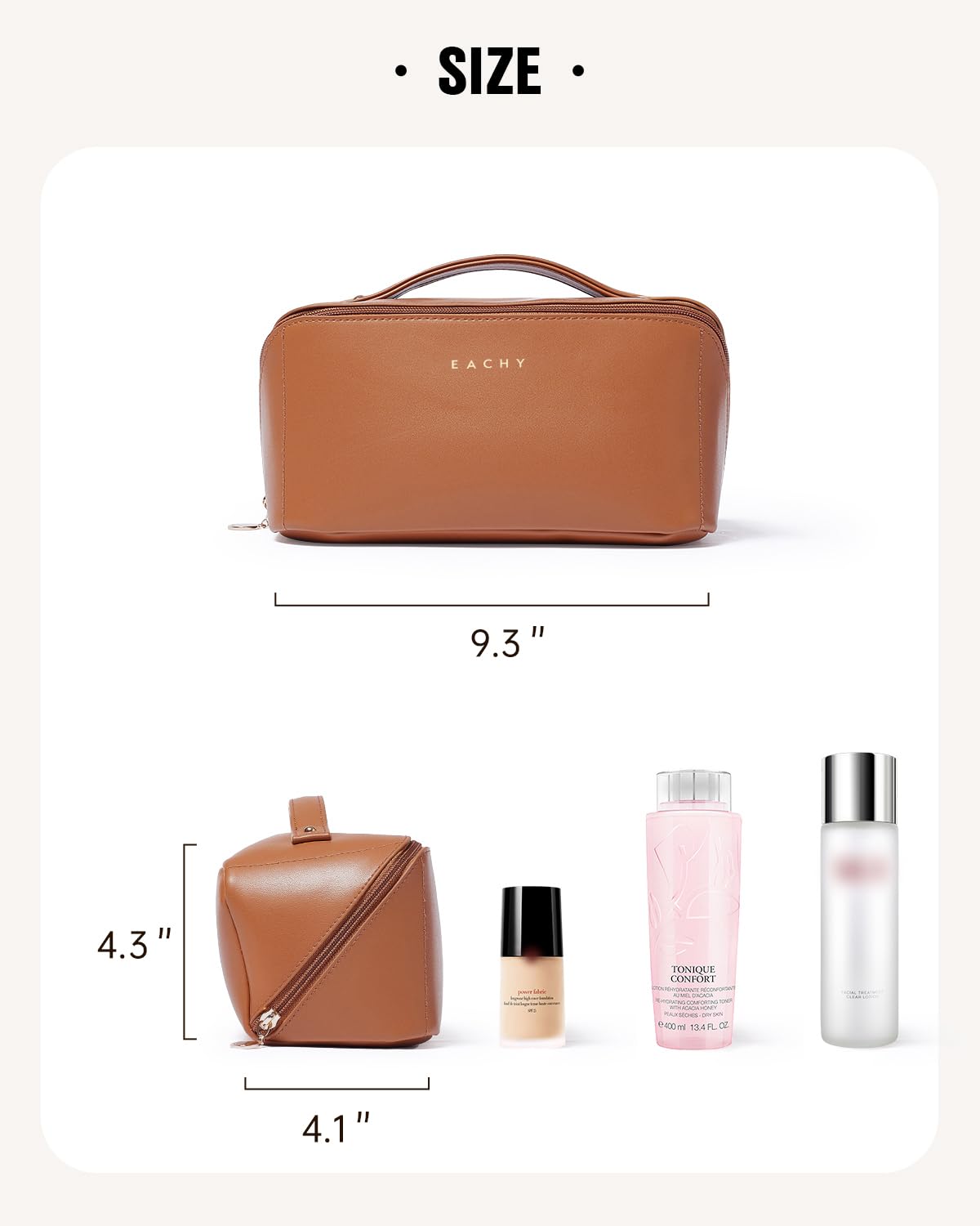 EACHY Travel Makeup Bag,Large Capacity Cosmetic Bags for Women,Waterproof Portable Pouch Open Flat Toiletry Bag Make up Organizer with Divider and Handle, Gifts for Women (Brown, Medium) - Available at All In One Marketplace Canada
