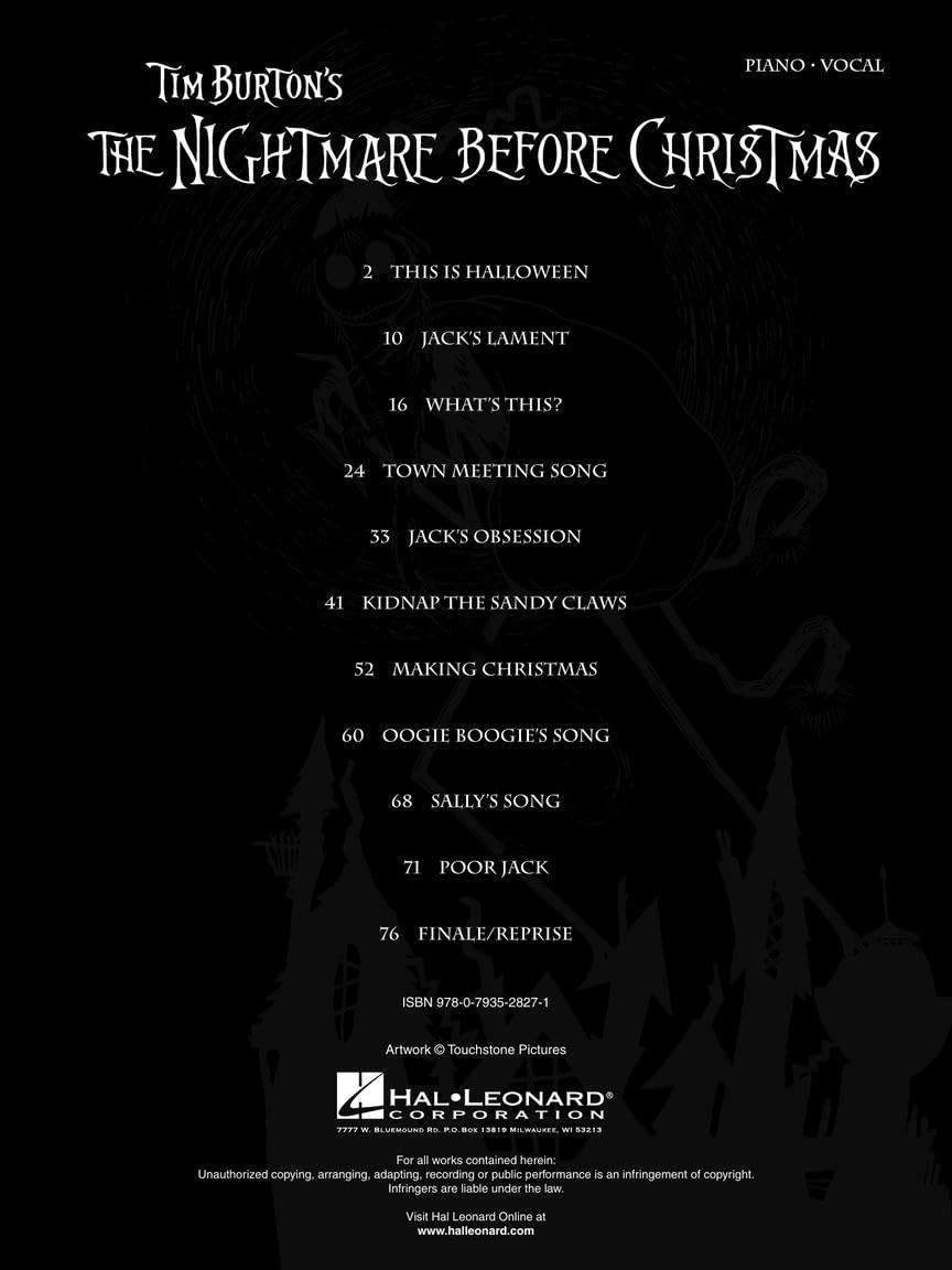 L'Étrange Noël de monsieur Jack de Tim Burton | Recueil de partitions | Arrangements piano, chant et guitare pour les fans de la bande originale | 11 chansons emblématiques d'Halloween et de Noël | Musique de film pour piano et voix