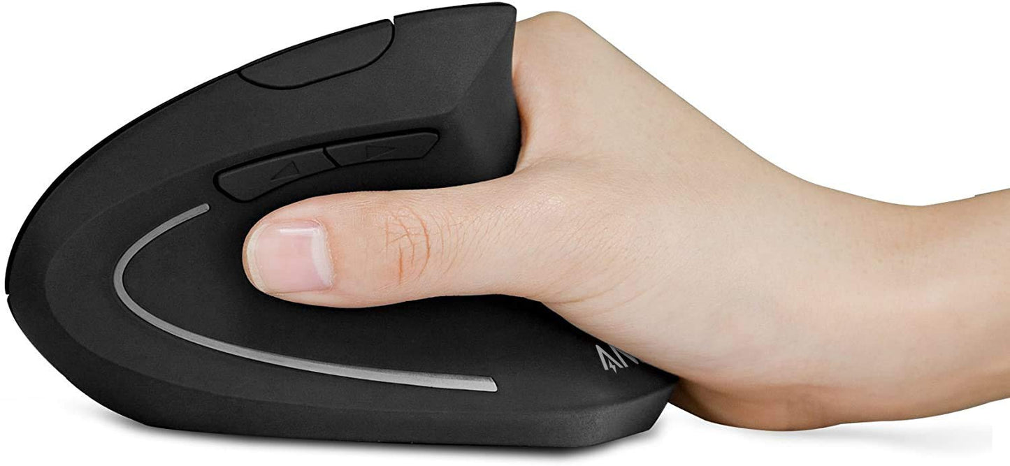 Anker 2.4G Wireless Vertical Ergonomic Optical Mouse for Work, Multi-Device Connectivity, 800/1200 /1600 DPI, 5 Buttons for Laptop, Desktop, PC, MacBook - Black