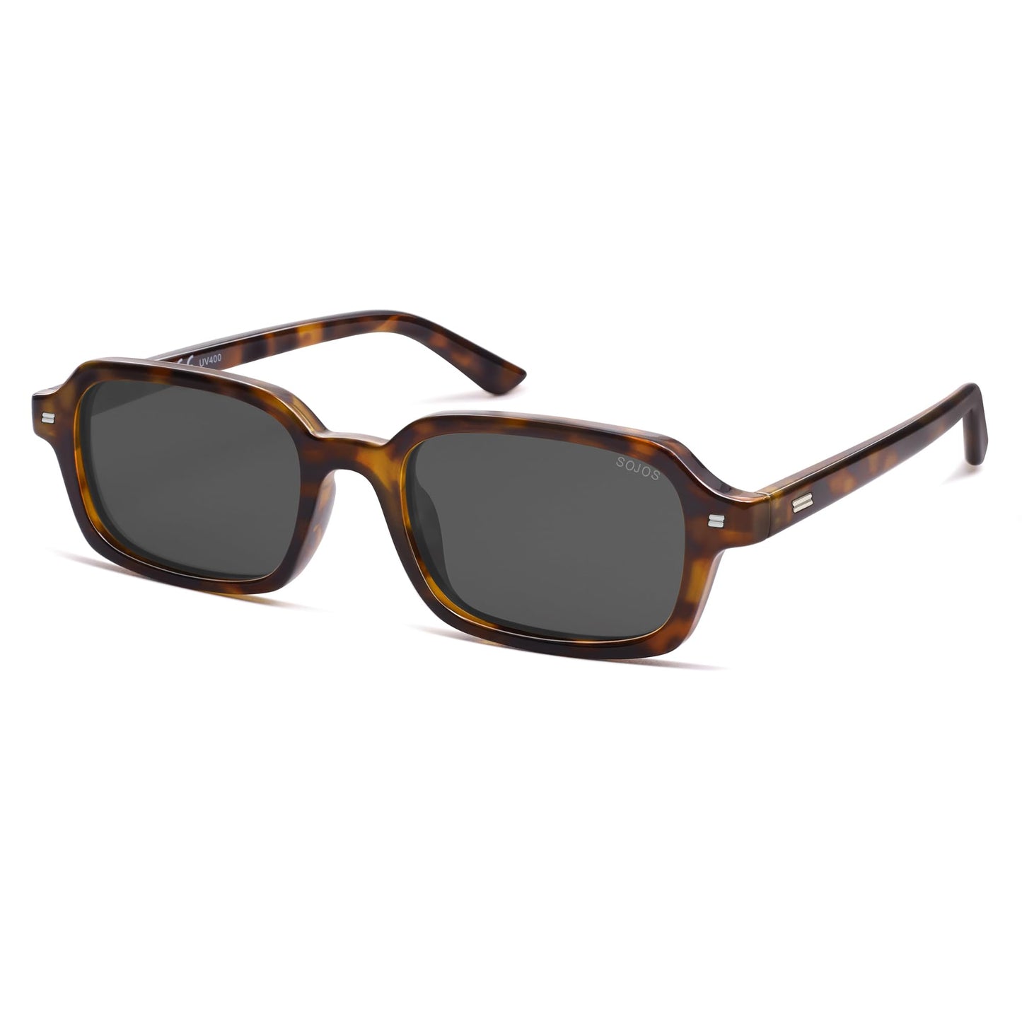 SOJOS Trendy Rectangle Polarized Sunglasses Womens Mens, Small Retro Fashion Thin Slim Square Sunnies SJ2610, Brown Tortoise/Grey