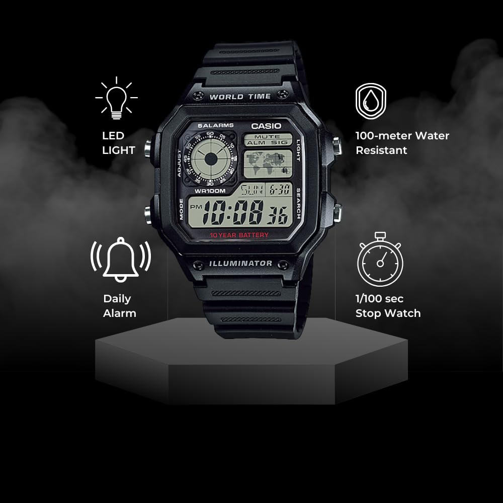 Casio Men's Classic Japanese-Quartz Watch with Resin Strap, Black, 21 (Model: AE1200WH-1A) Casio