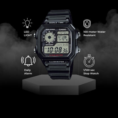 Casio Men's Classic Japanese-Quartz Watch with Resin Strap, Black, 21 (Model: AE1200WH-1A) Casio