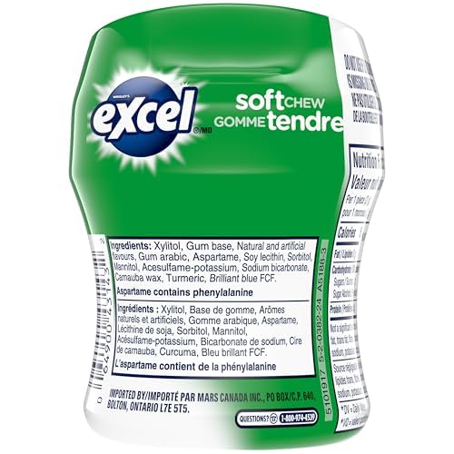 EXCEL, Spearmint Flavoured Sugar Free Soft Chew Gum, 40 Pieces, 6 Bottles