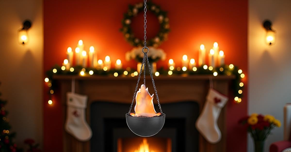 Aspen Creative 61168-02-1, Hanging Fire Flame Light Prop for Halloween, Christmas and Party Decor Black