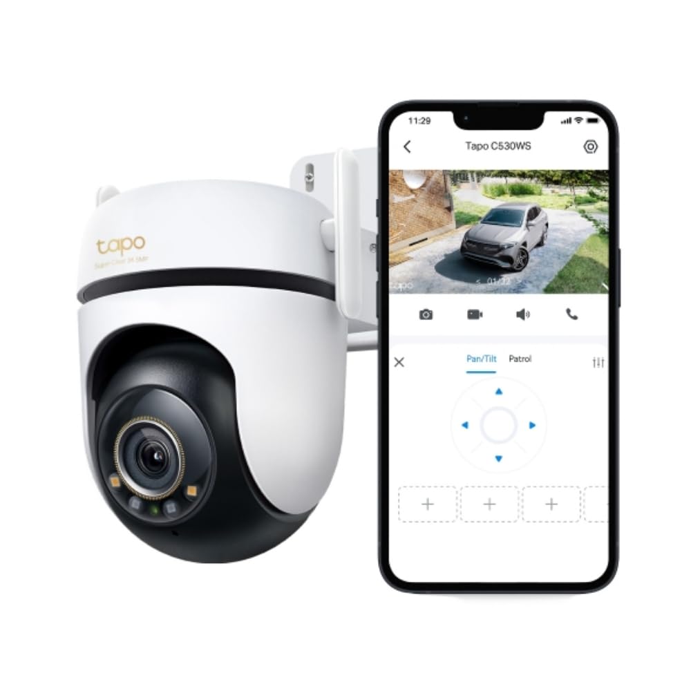 TP-Link Tapo 3K 5MP Pan/Tilt Outdoor Wired Security Wi-Fi Camera, 360° Visual Coverage, Starlight Full-Color Night Vision Up to 98ft, Person/Pet/Venicle Detection,Physical Privacy Mode (Tapo C530WS)