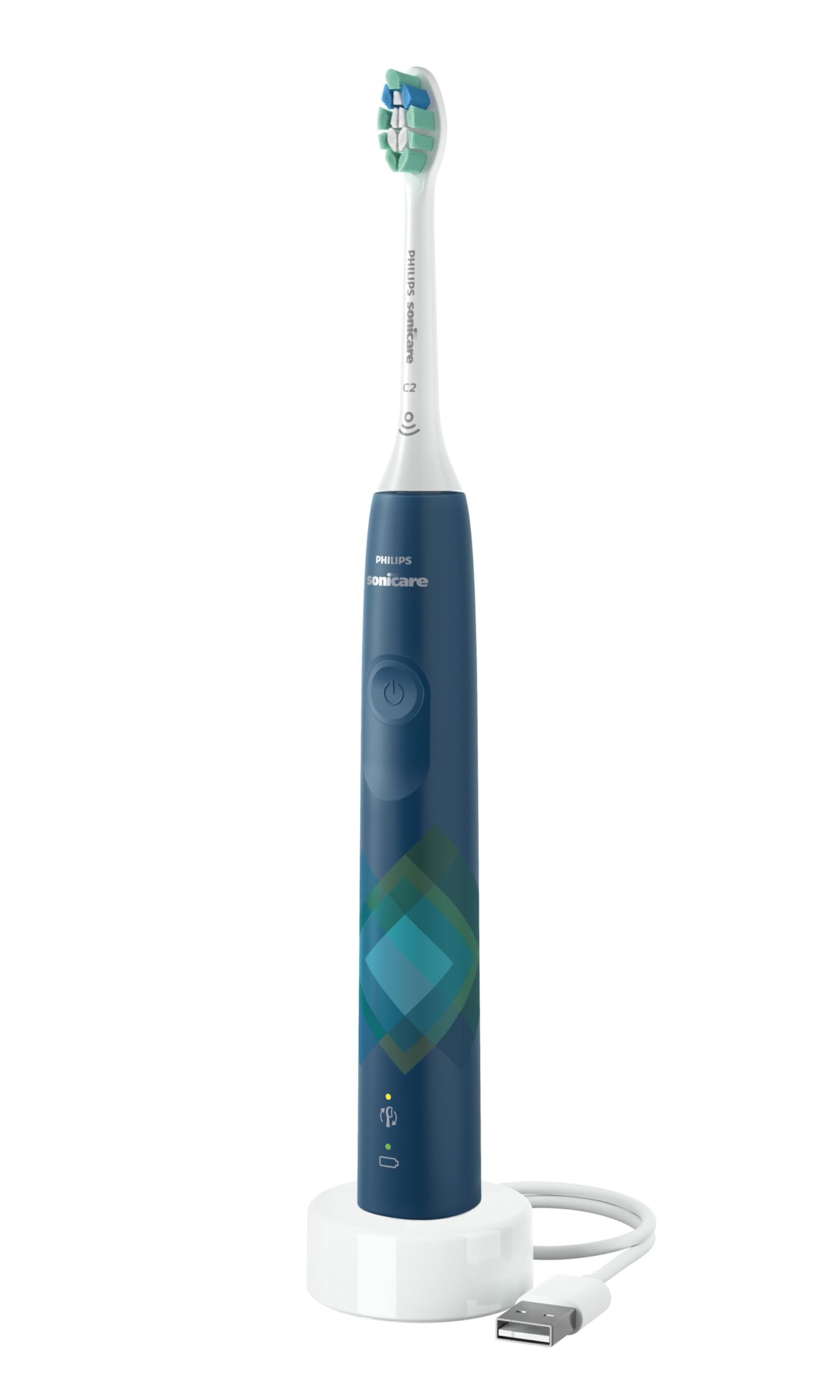 Philips Sonicare 4100 Electric Toothbrush, Sonic Toothbrush with Two Intensity Levels, Pressure Sensor and Timer, Malibu Prismatic, Model HX3689/22