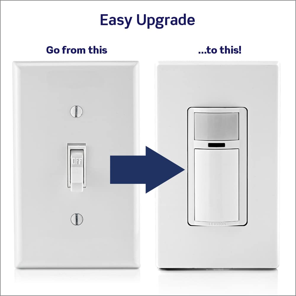 Leviton Decora Motion Sensor Light Switch, Motion Activated, Auto-On/Auto-Off, 2A, No Neutral Wire Required, Single Pole, DOS02-0LW, White