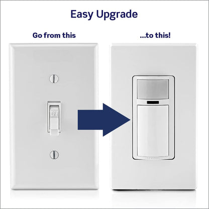 Leviton Decora Motion Sensor Light Switch, Motion Activated, Auto-On/Auto-Off, 2A, No Neutral Wire Required, Single Pole, DOS02-0LW, White