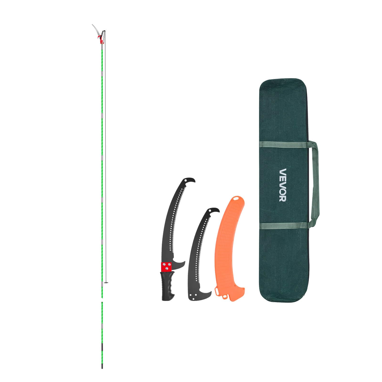 VEVOR Manual Pole Saw, 3.87-27 ft Extendable Pole Tree Pruner with Scissors, Sharp 65Mn Steel Blade, Lightweight Fiberglass Handle Pole, for High Branch Trimming, Pruning Tool for Palms and Shrubs VEVOR