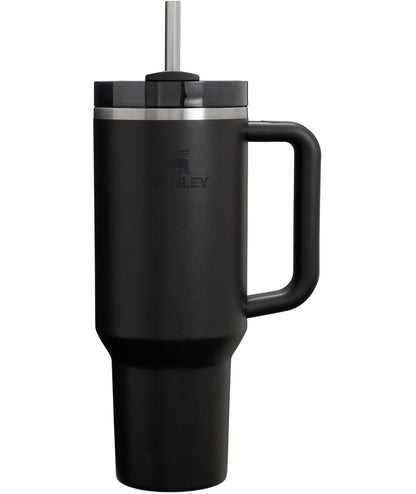 Gobelet Stanley Quencher H2.0 avec poignée et paille 40 oz | Couvercle Flowstate 3 positions | Compatible porte-gobelet pour le voyage | Tasse isotherme en acier inoxydable | Sans BPA | Noir 2.0