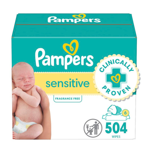 Pampers Sensitive Baby Wipes, Clinically Proven, Water Based, Hypoallergenic and Unscented Baby Wipes, 504 Baby Wipes Total (6X Flip-Top Packs)