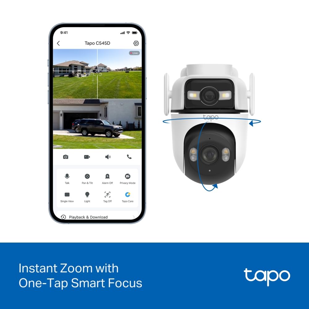 Tapo Outdoor Dual-Lens Wi-Fi Security Camera, 2K 3MP Pan/Tilt, AI Detection, 165° Wide-Angle + Telephoto Lens, Night Vision, 2-Way Audio, Ethernet Support, Works with Alexa & Google Home (Tapo C545D)