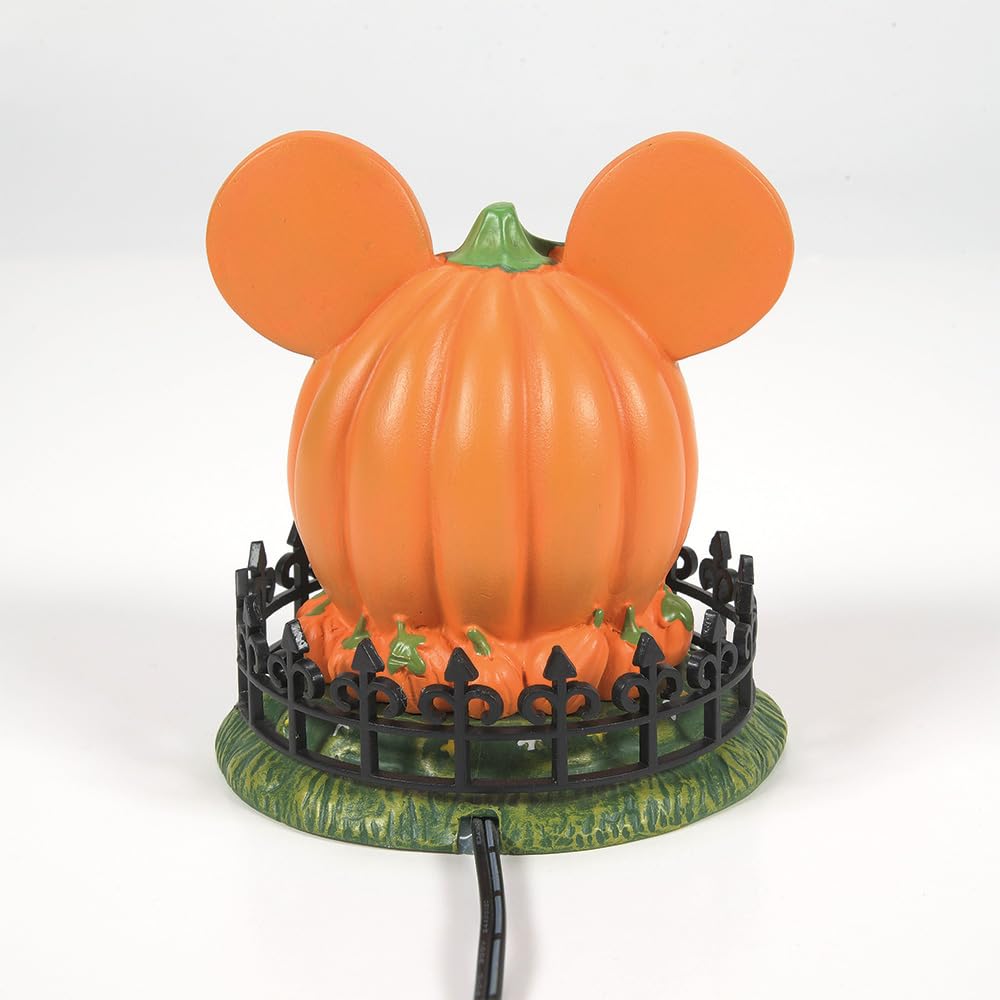 Department 56 Disney Village Halloween Accessories Pumpkintown Mickey Mouse Town Center Lit Figurine, 4 Inch, Multicolor